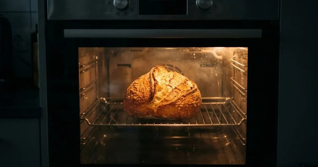 Pain en cours de cuisson vu à travers la vitre du four