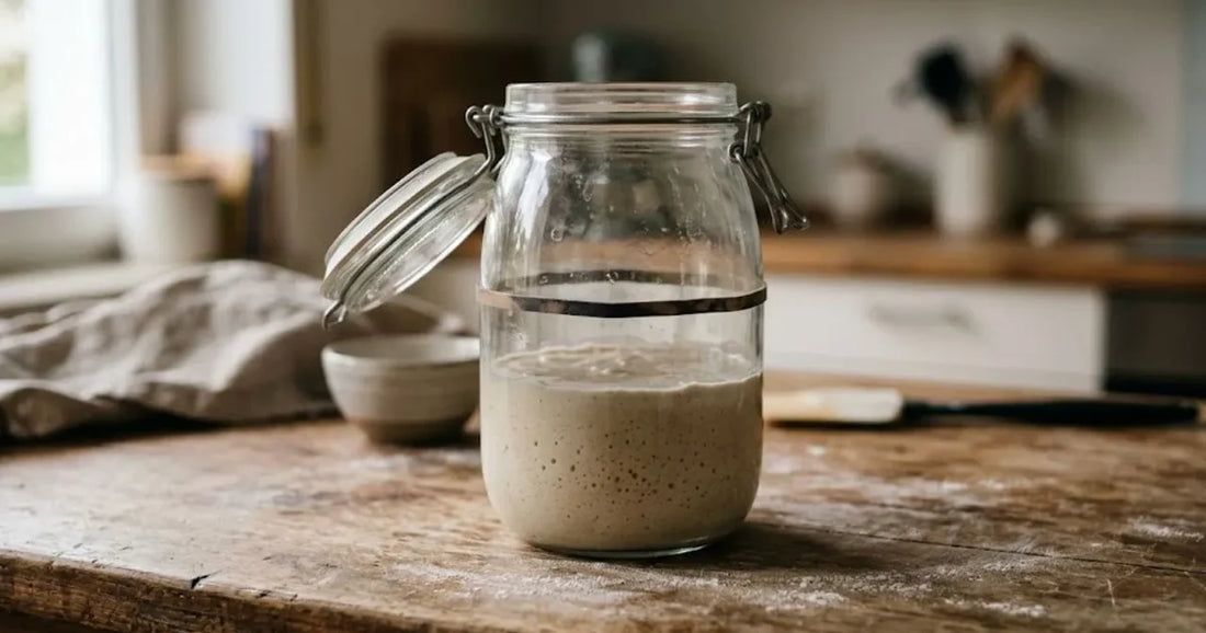 Bocal de levain resté plat, niveau bas et très peu de bulles