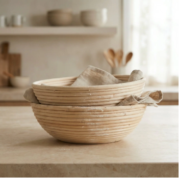 Bannetons MieBio empilés avec doublure en lin