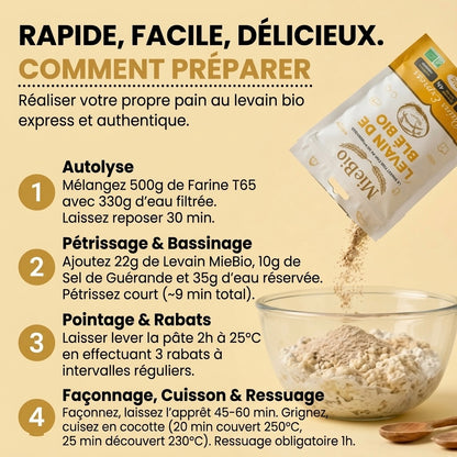 Étapes pour préparer un pain au levain avec le levain déshydraté MieBio