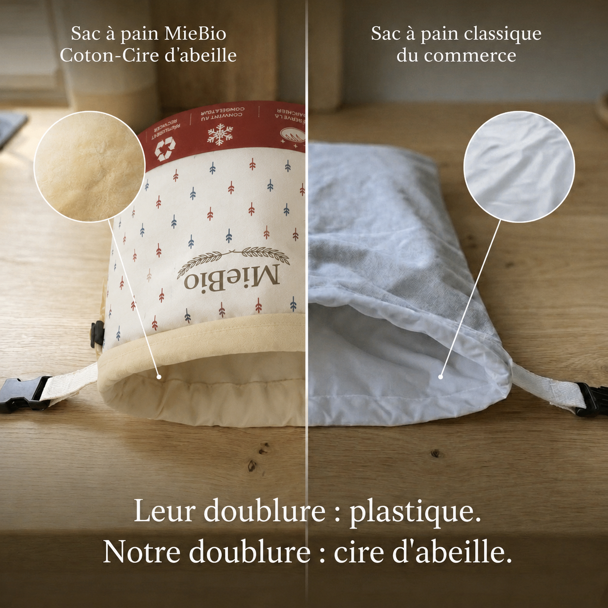 Doublure intérieure en cire d'abeille naturelle qui laisse le pain respirer