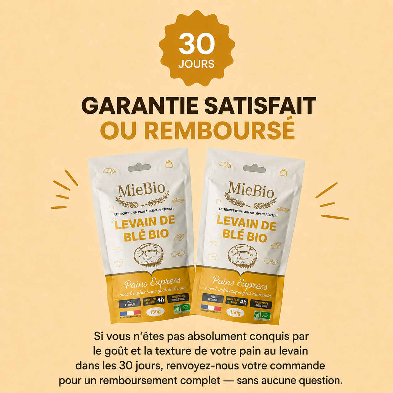 Levain bio déshydraté prêt à l'emploi, sans entretien ni nourrissage