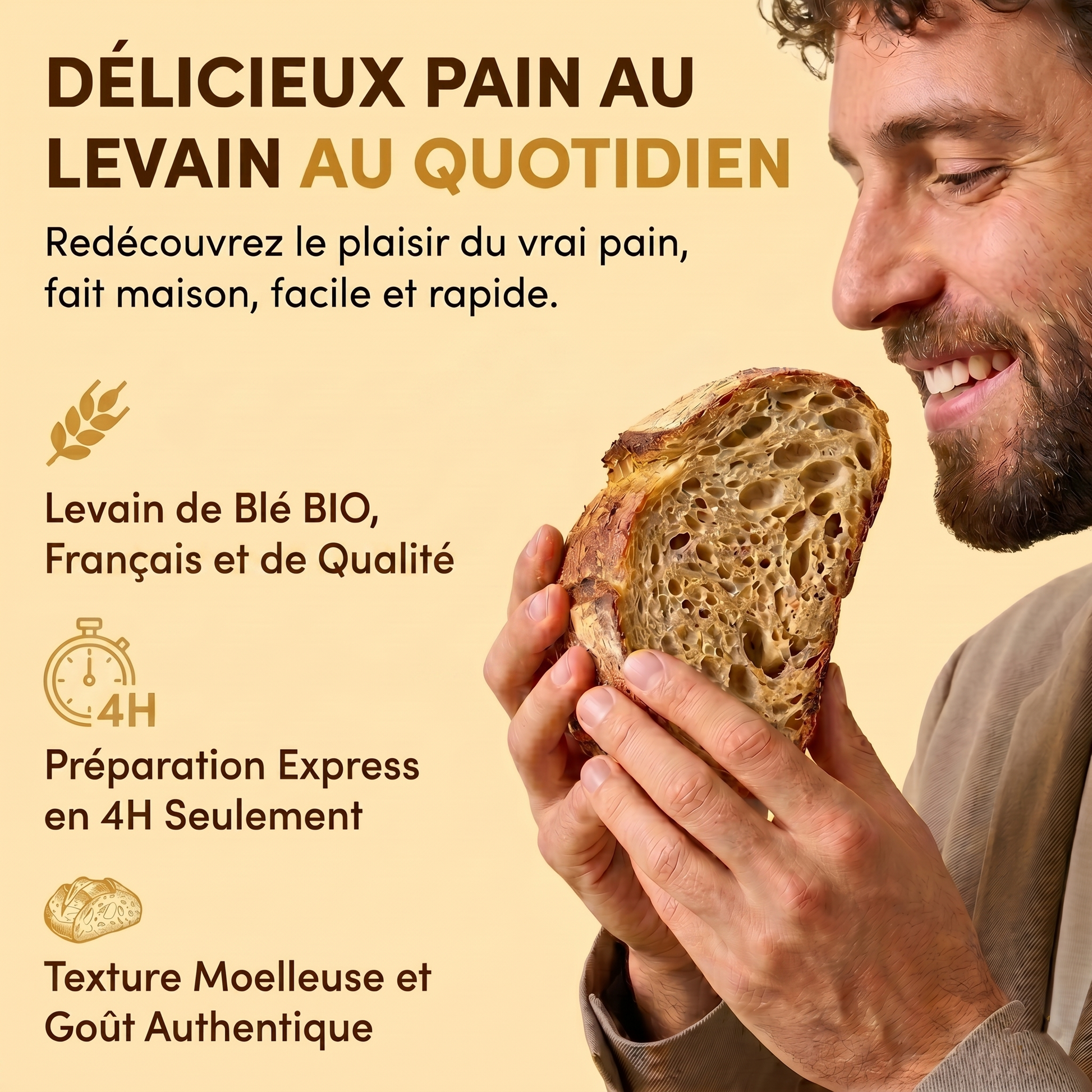 Pain au levain maison à la mie alvéolée réalisé avec le levain MieBio