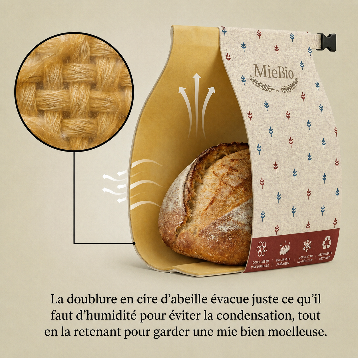 Sac à pain réutilisable pour baguette et pain de campagne