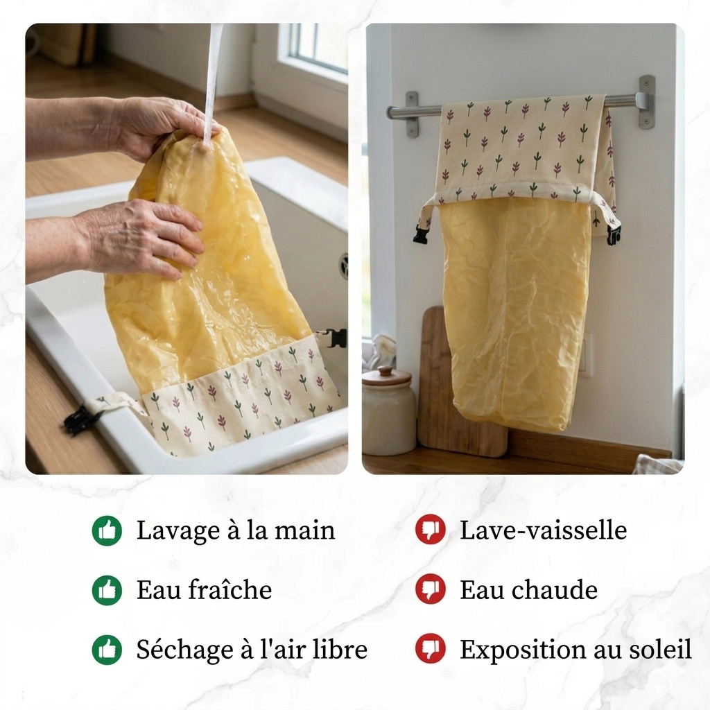 Sac à pain en coton bio lavable et réutilisable, fabrication artisanale