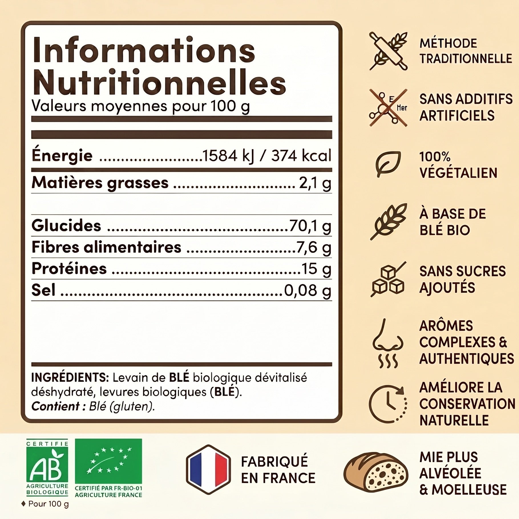 Sachet de 150g de levain bio pour réaliser 6 à 7 pains maison